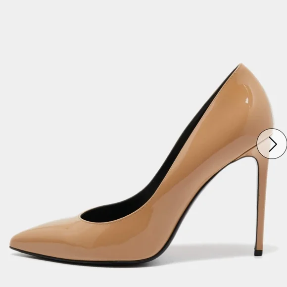 Saint Laurent Beige Patent Leather Pointed-Toe Pumps - Picture 3 of 6